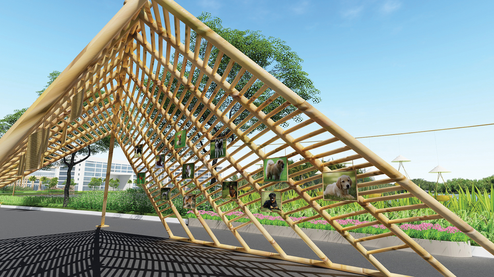 Ngôi nhà cách điệu với thông tin về các loài chó quý trong năm tuất