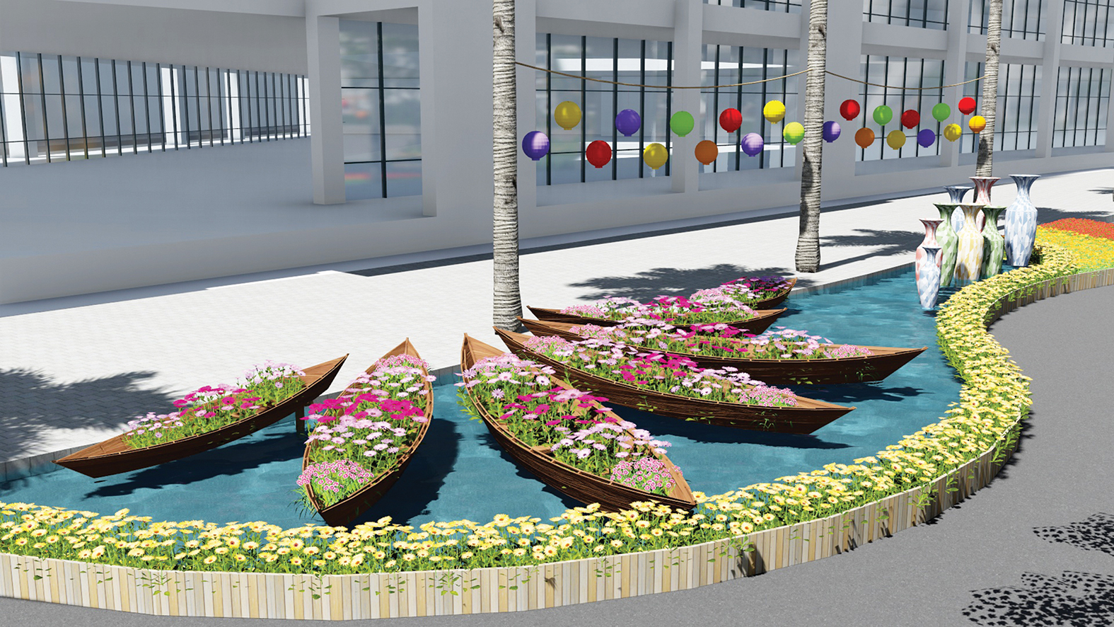 Sông nước, thuyền, hoa được phục dựng trên Đường Xuân