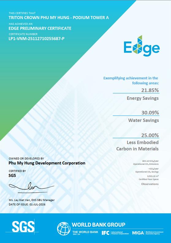 Chứng nhận EDGE Certified Khối Đế Tháp A