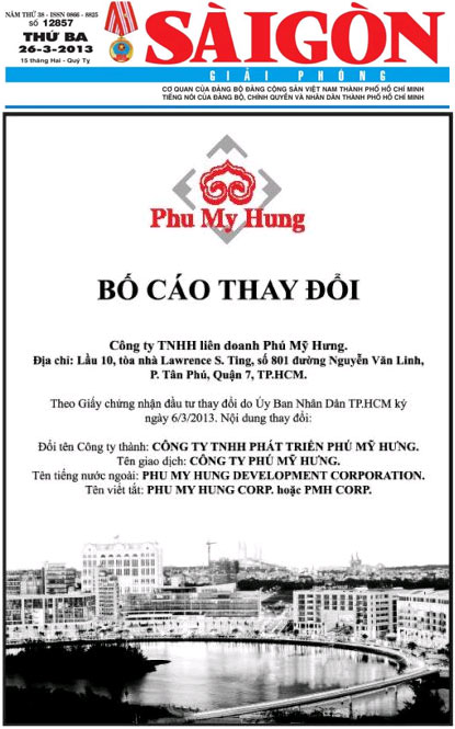 Thông báo đổi tên công ty