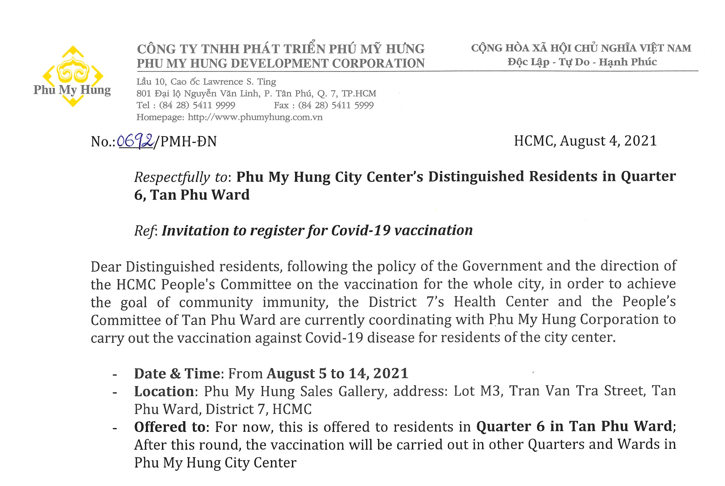 Invitation to register for Covid-19 vaccination