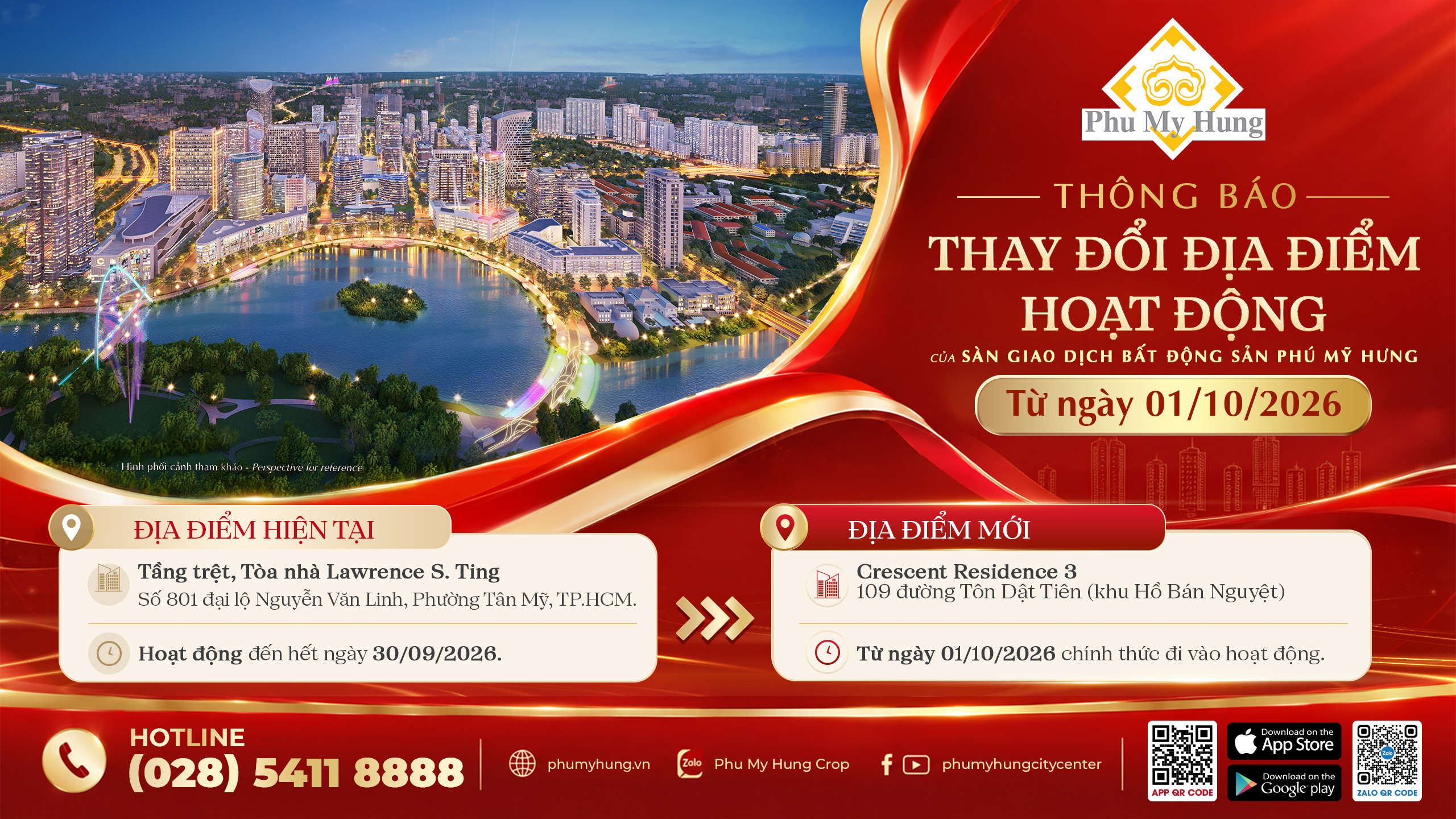 Thông báo về việc thay đổi địa điểm hoạt động của Sàn gia dịch Bất động sản Phú Mỹ Hưng